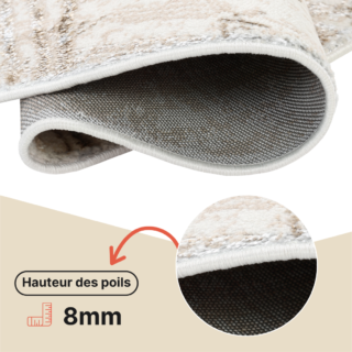 Tapis Crystal Rond Crème Marron Moucheté Lignes