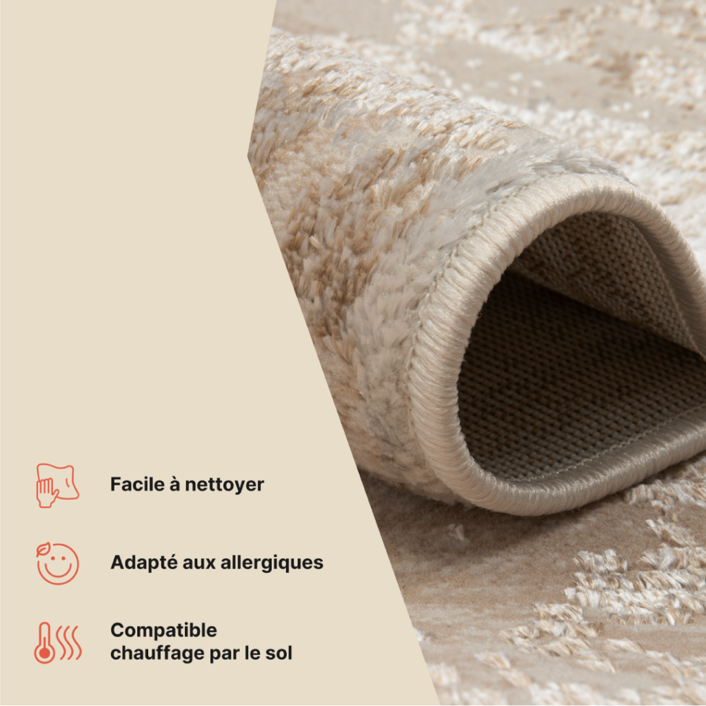 Tapis Crystal Crème Marron Moucheté Lignes Effet 3D