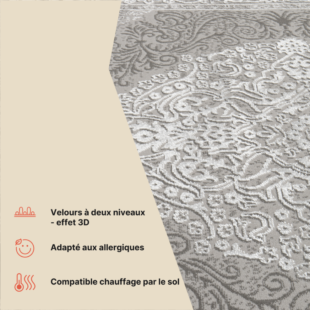 Tapis Ares Gris Vintage Médaillon