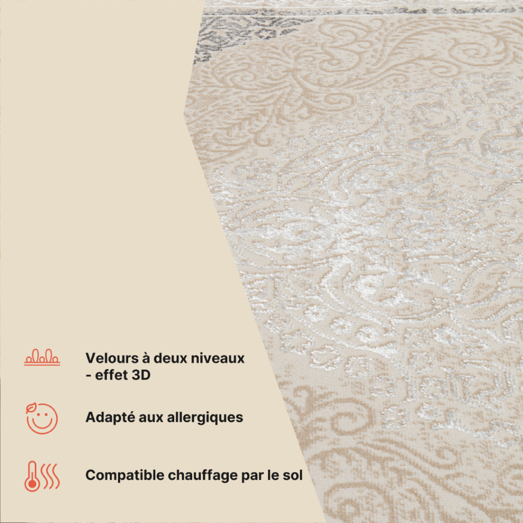 Tapis Ares Crème Gris Vintage Médaillon
