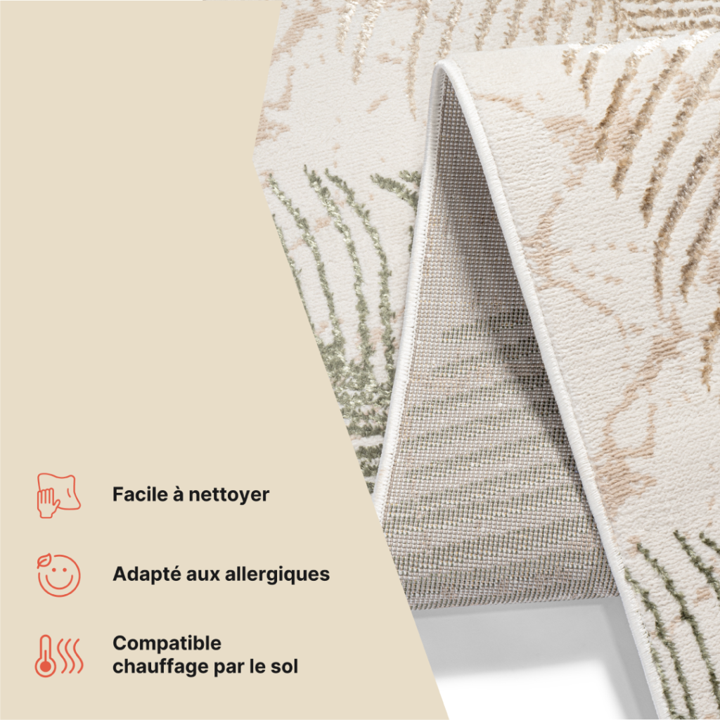 Tapis de couloir Crystal Beige Vert Feuilles