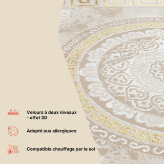 Tapis Ares Or Beige Ornamental Médaillon