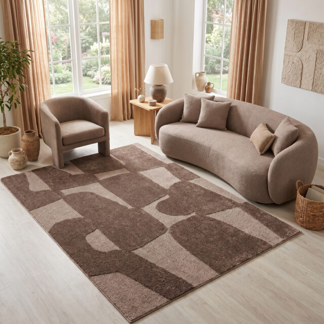 Tapis Relievo 3D Taupe Abstrait