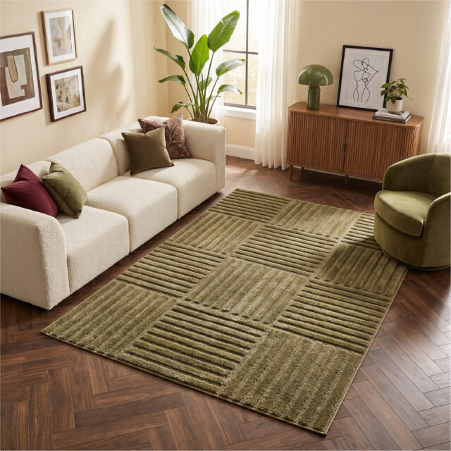 Tapis Relievo 3D Olive à Rayures