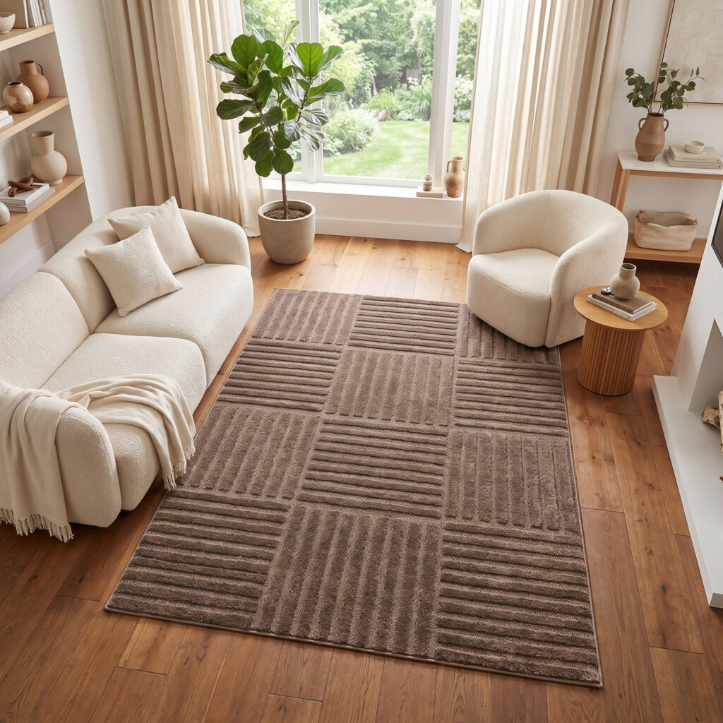 Tapis Relievo 3D Taupe à Rayures