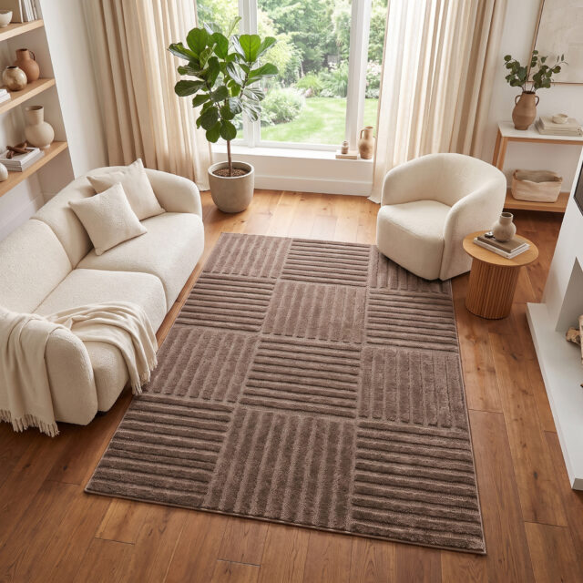 Tapis Relievo 3D Taupe à Rayures