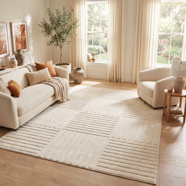 Tapis Relievo 3D Crème à Rayures