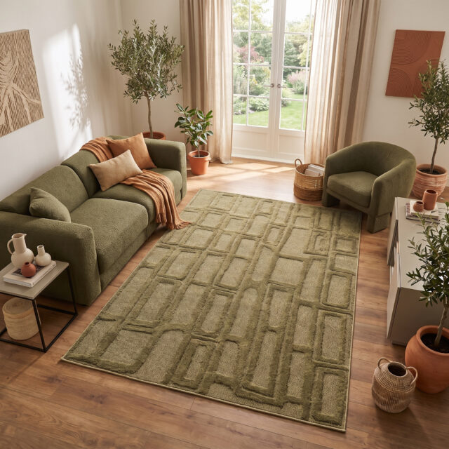 Tapis Relievo 3D Olive Géométrique