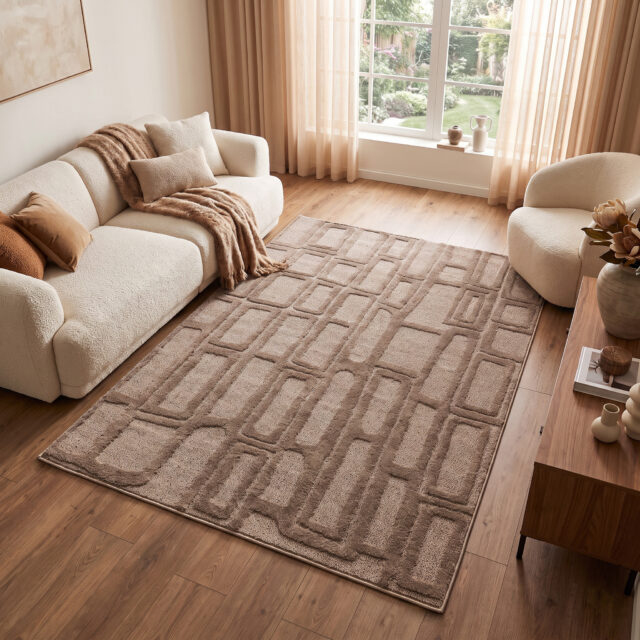 Tapis Relievo 3D Taupe Géométrique