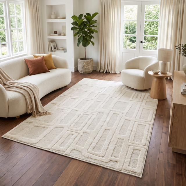 Tapis Relievo 3D Crème Géométrique