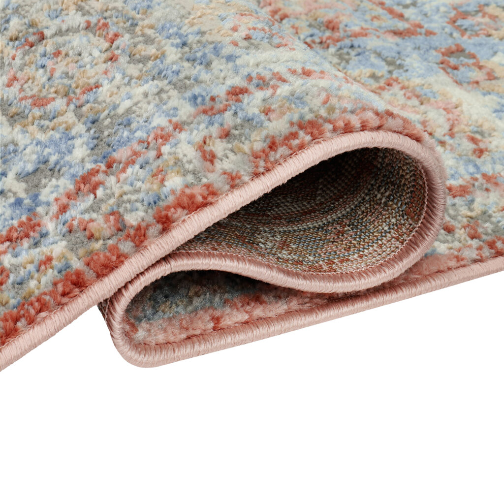 Tapis Retro Roux Bleu Rosace Vintage