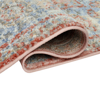 Tapis Retro Roux Bleu Rosace Vintage