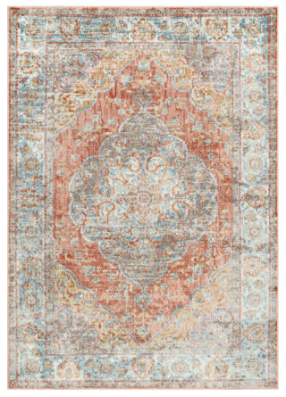 Tapis Retro Roux Bleu Rosace Vintage