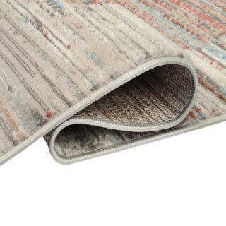 Tapis Retro Gris Roux Bleu Rayé Moderne