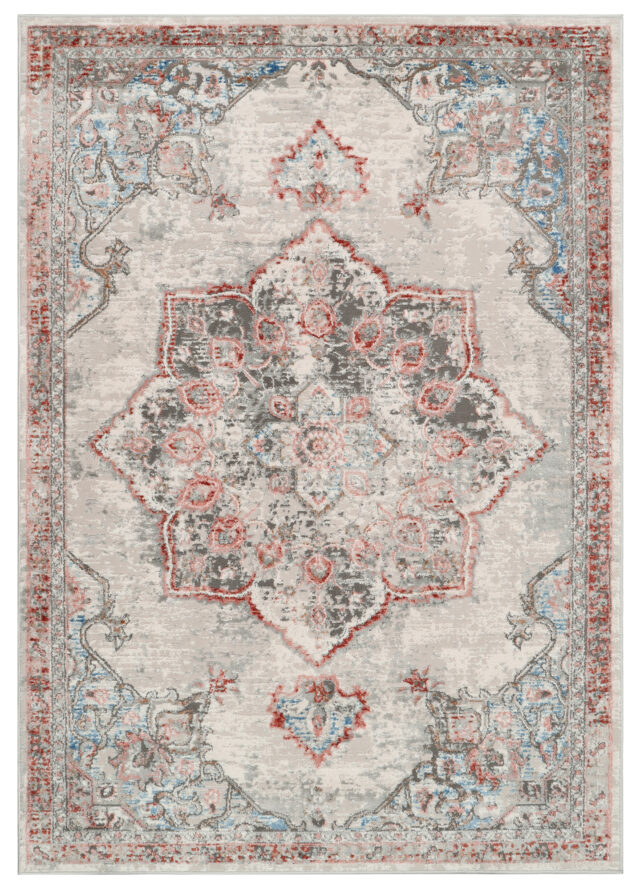 Tapis Retro Roux Gris Fleur de Lotus Vintage