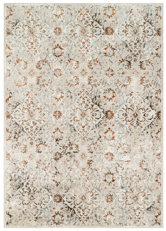 Tapis Retro Gris Bleu Roux Mosaïque Vintage