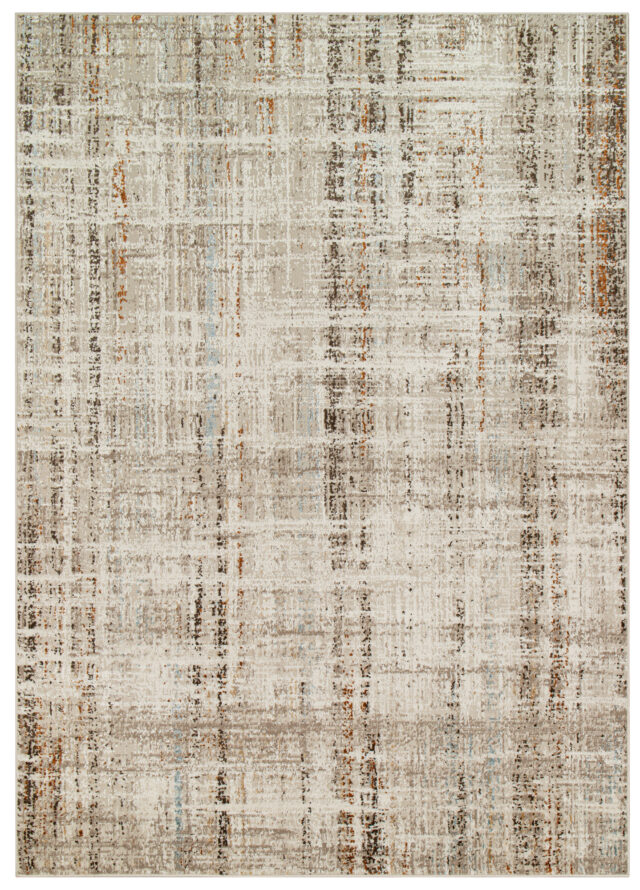Tapis Retro Gris Roux Bleu Lignes Moderne