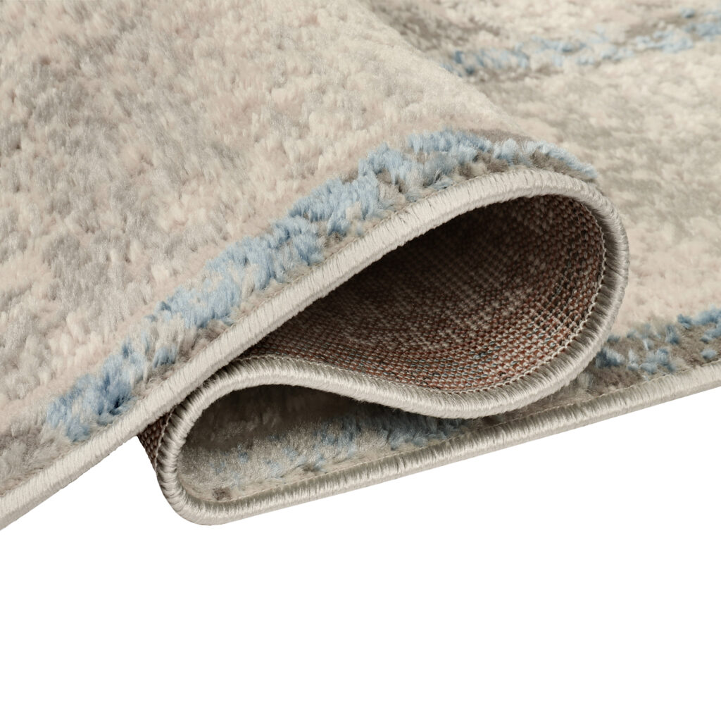 Tapis Retro Gris Roux Bleu Bordure Moderne