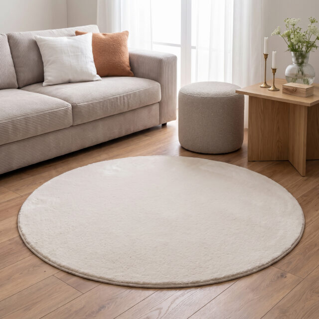 Tapis Lumi Rond Crème Antidérapant