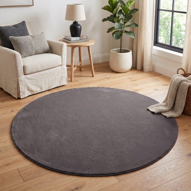 Tapis Lumi Rond Gris Foncé Antidérapant