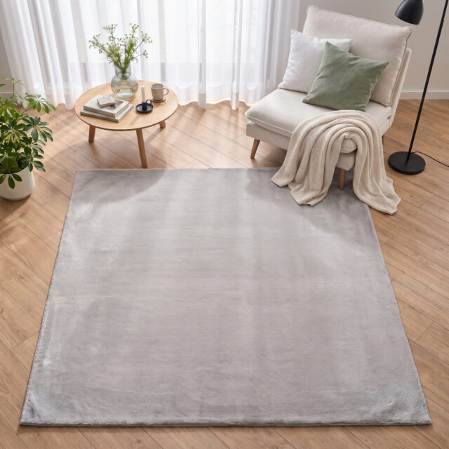 Tapis Lumi Carré Gris Clair Antidérapant