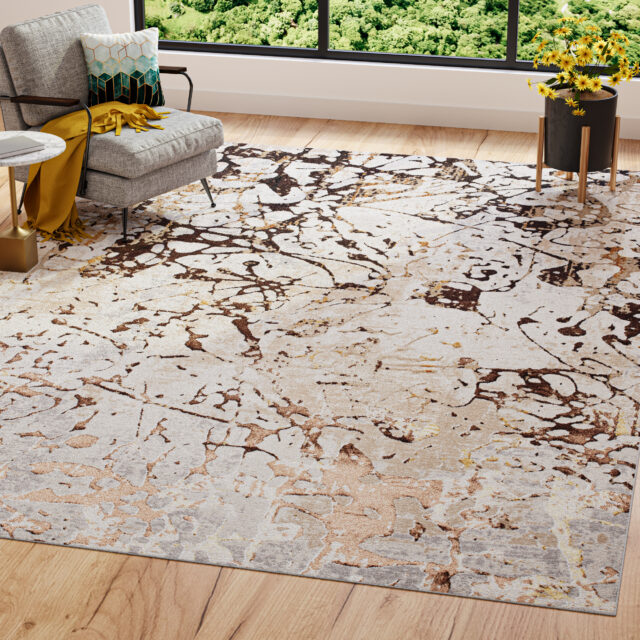 Tapis Golden Crème Marron Abstrait