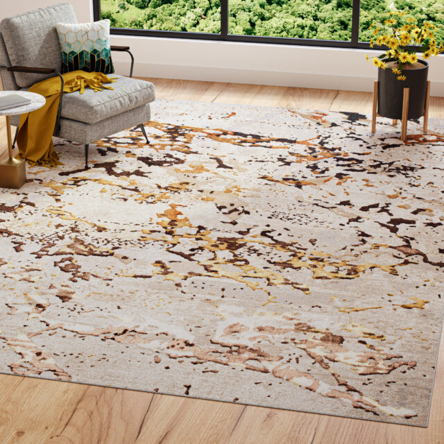 Tapis Golden Crème Or Abstrait