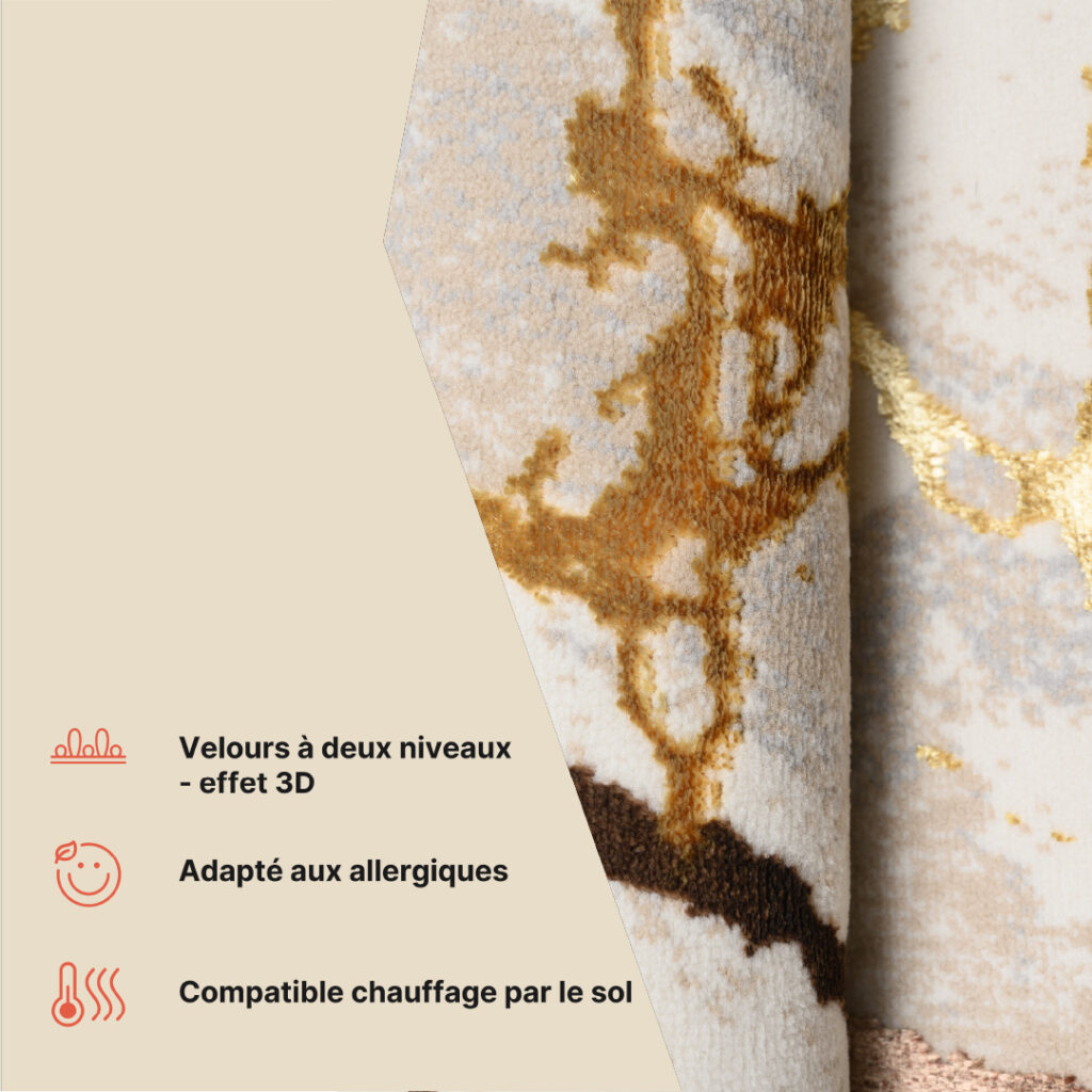 Tapis Golden Crème Or Marron Lignes