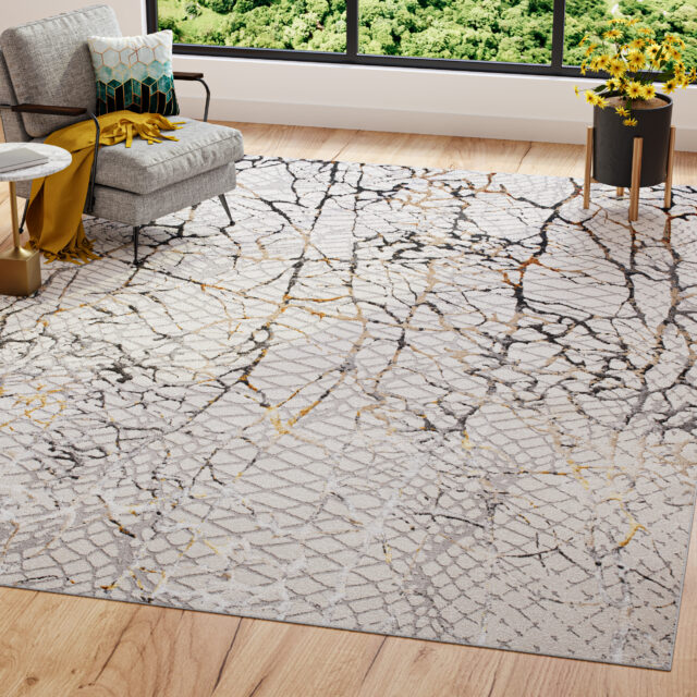 Tapis Golden Crème Or Gris Peau de Serpent