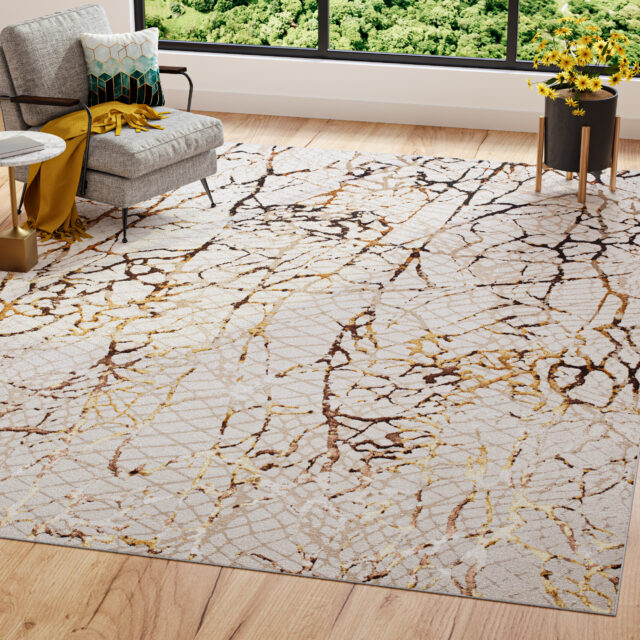 Tapis Golden Crème Or Marron Peau de Serpent