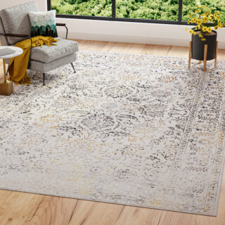 Tapis Golden Crème Or Gris Vintage Cadre