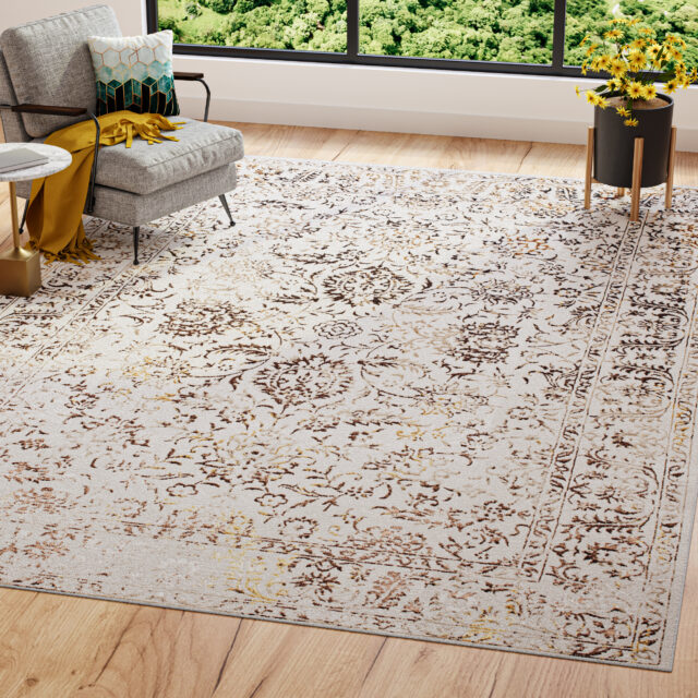 Tapis Golden Crème Or Vintage Cadre