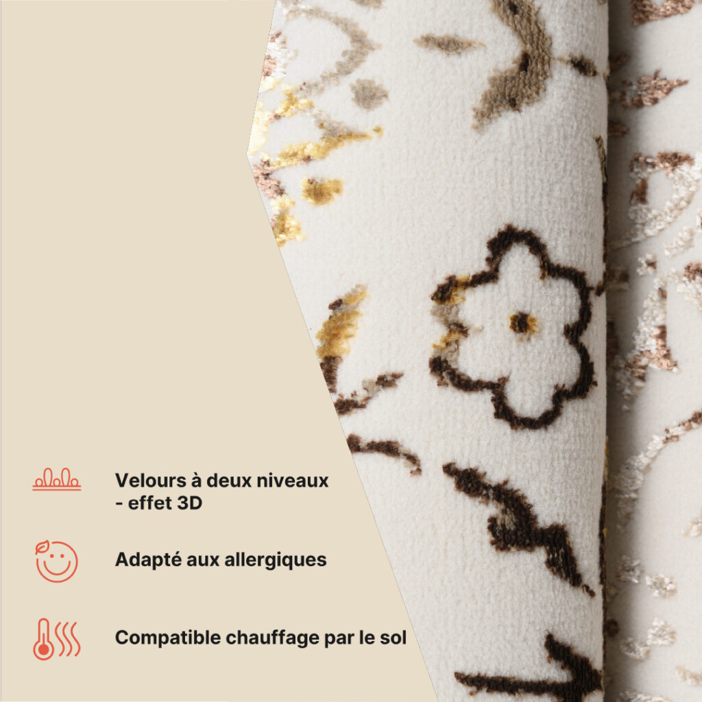 Tapis Golden Crème Or Vintage Cadre