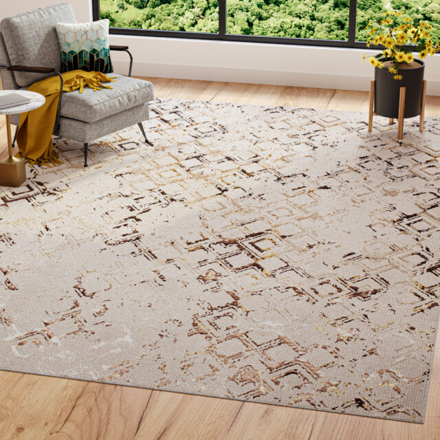 Tapis Golden Crème Or Losanges Moucheté