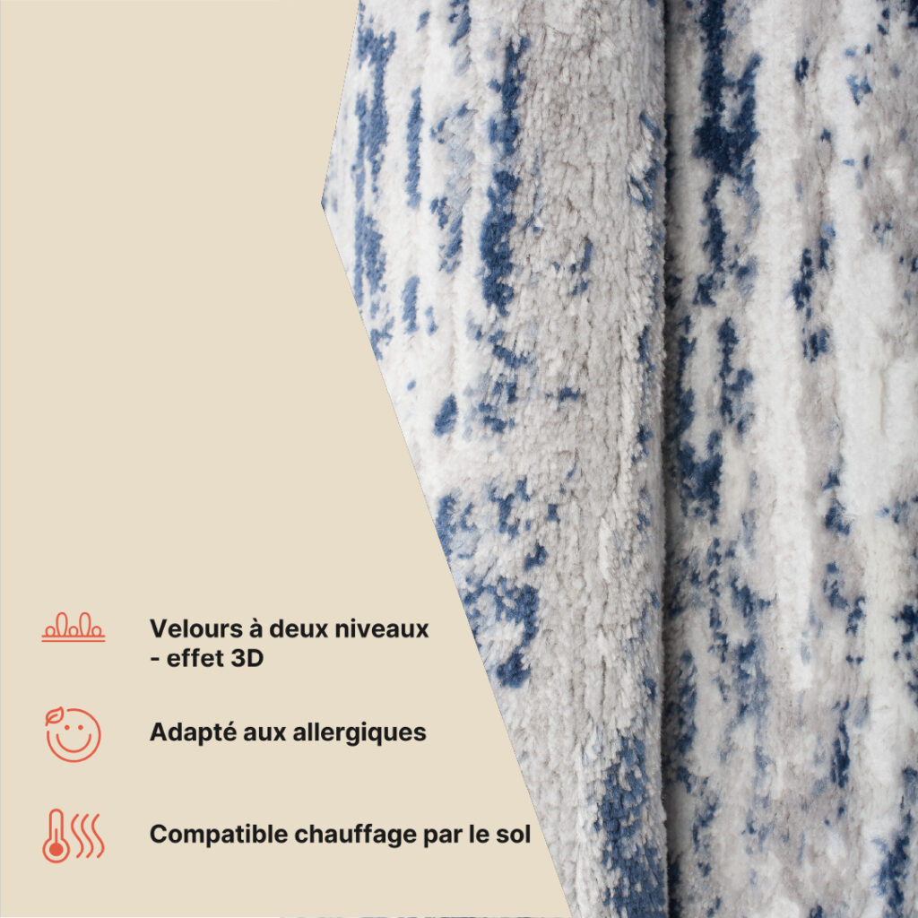 Tapis Sky Bleu Crème Moderne Lignes