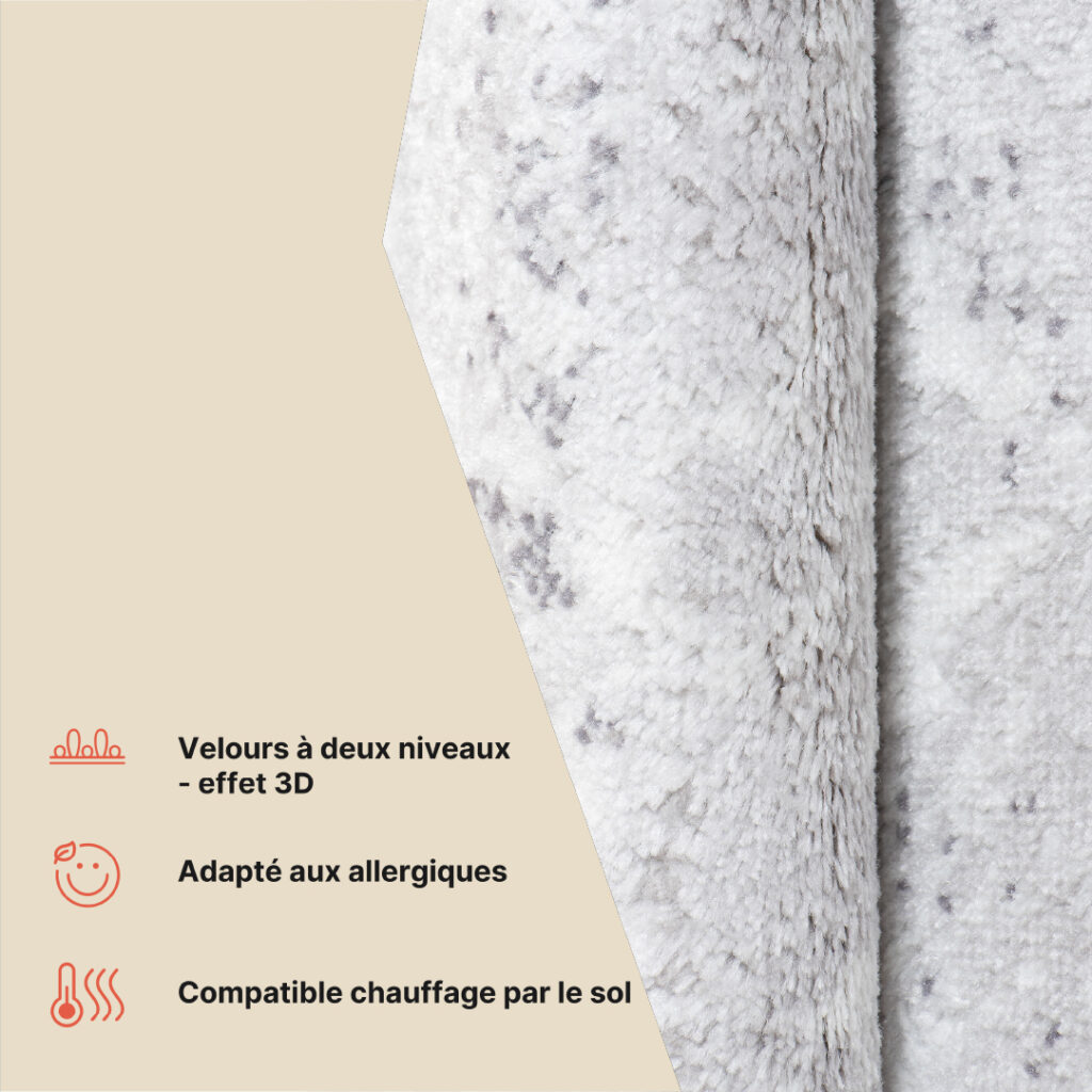 Tapis Sky Gris Vintage Floral Rayures